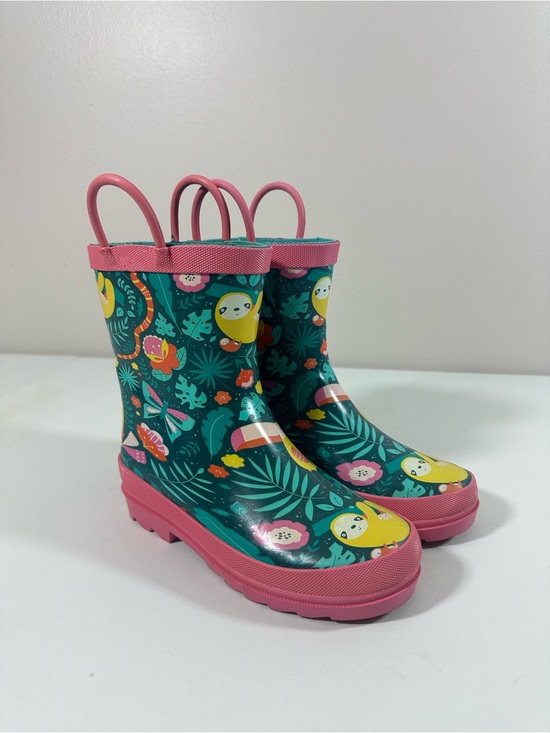 Lily & Dan Other - NWOB Lily & Dan Kids Rain Boots 11/12 Green Pink Sloth Print Rubber Waterproof